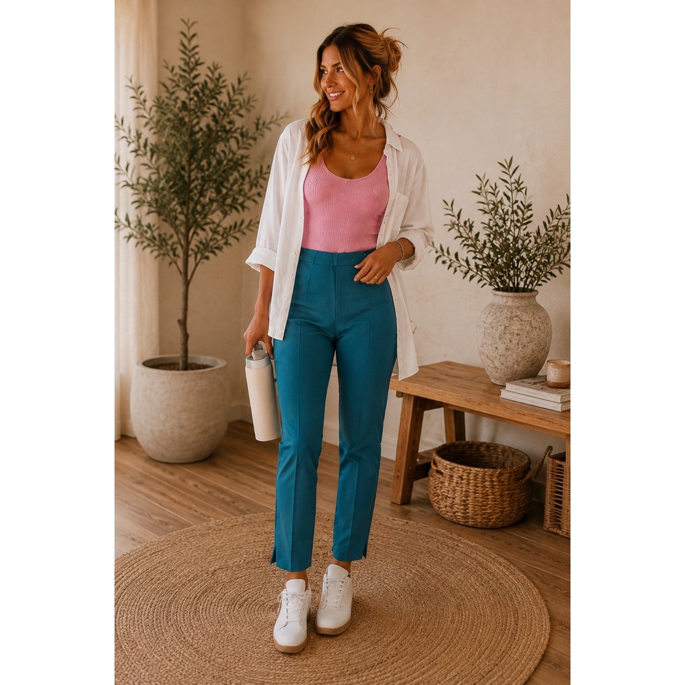 A 180. New Isaac Mizrahi Live 24/7 Stretch Ankle Pants Tranquil Teal Size 4